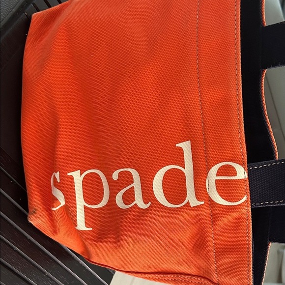 Kate Spade New York Orange Canvas Tote Bag With Navy Accents - Picture 5 of 9